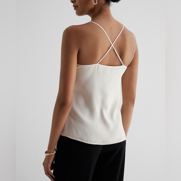 Express Cream Satin Seamed V-Neck Cross-Back Downtown Cami Size L - Picture 4 of 7
